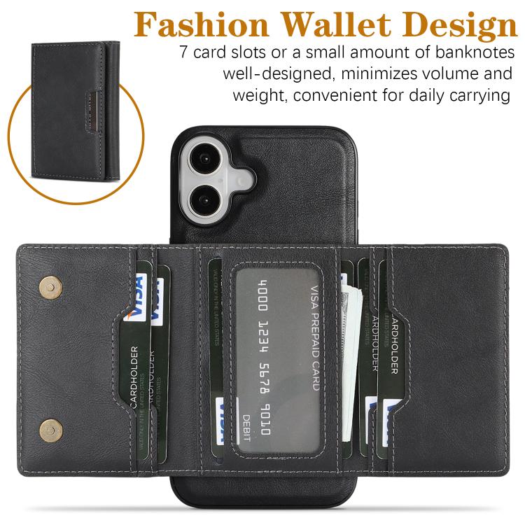 For iPhone 17 Kalebol Strong Magnetic MagSafe Tri-Fold Wallet Leather Phone Case(Black) by Kalebol