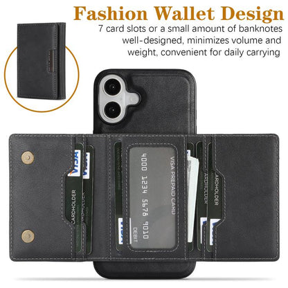 For iPhone 17 Kalebol Strong Magnetic MagSafe Tri-Fold Wallet Leather Phone Case(Black) by Kalebol