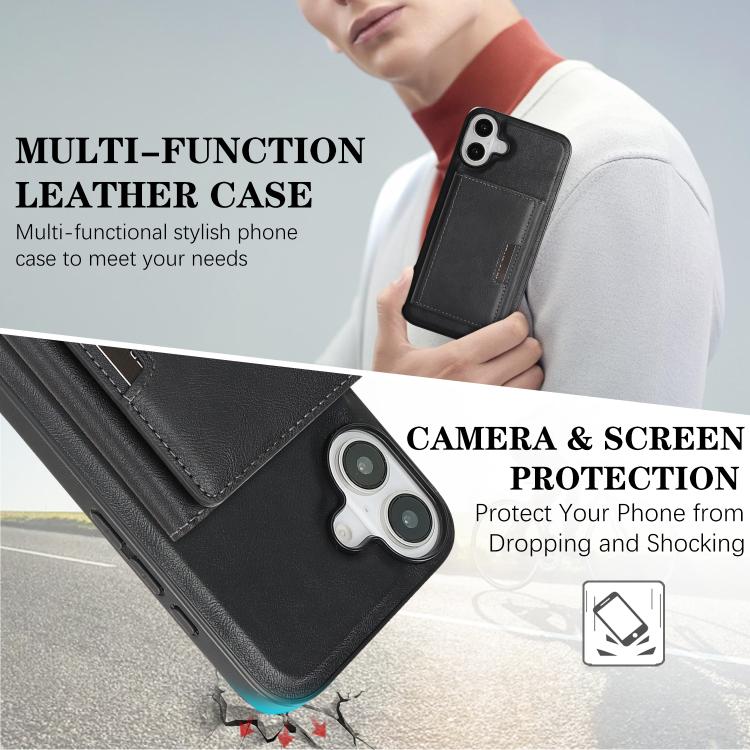 For iPhone 17 Kalebol Strong Magnetic MagSafe Tri-Fold Wallet Leather Phone Case(Black) by Kalebol