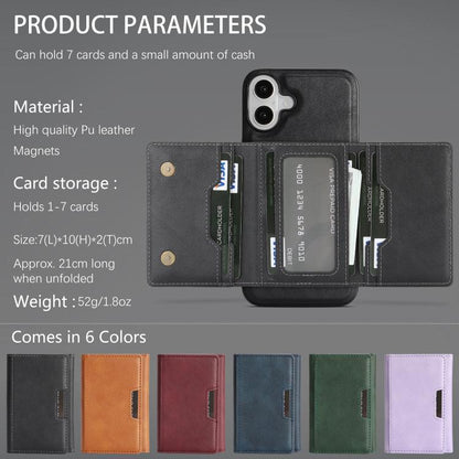 For iPhone 17 Kalebol Strong Magnetic MagSafe Tri-Fold Wallet Leather Phone Case(Black) by Kalebol