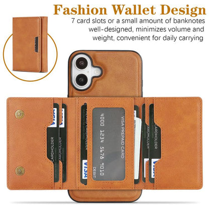 For iPhone 17 Kalebol Strong Magnetic MagSafe Tri-Fold Wallet Leather Phone Case(Brown) by Kalebol
