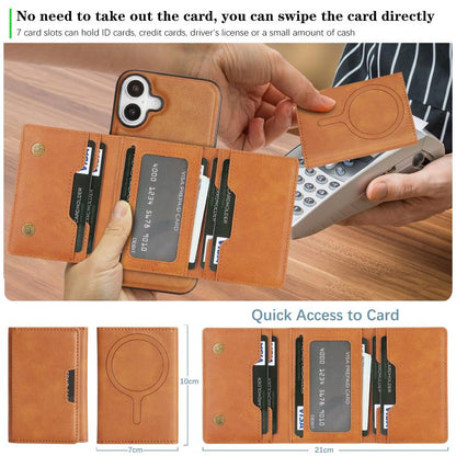 For iPhone 17 Kalebol Strong Magnetic MagSafe Tri-Fold Wallet Leather Phone Case(Brown) by Kalebol