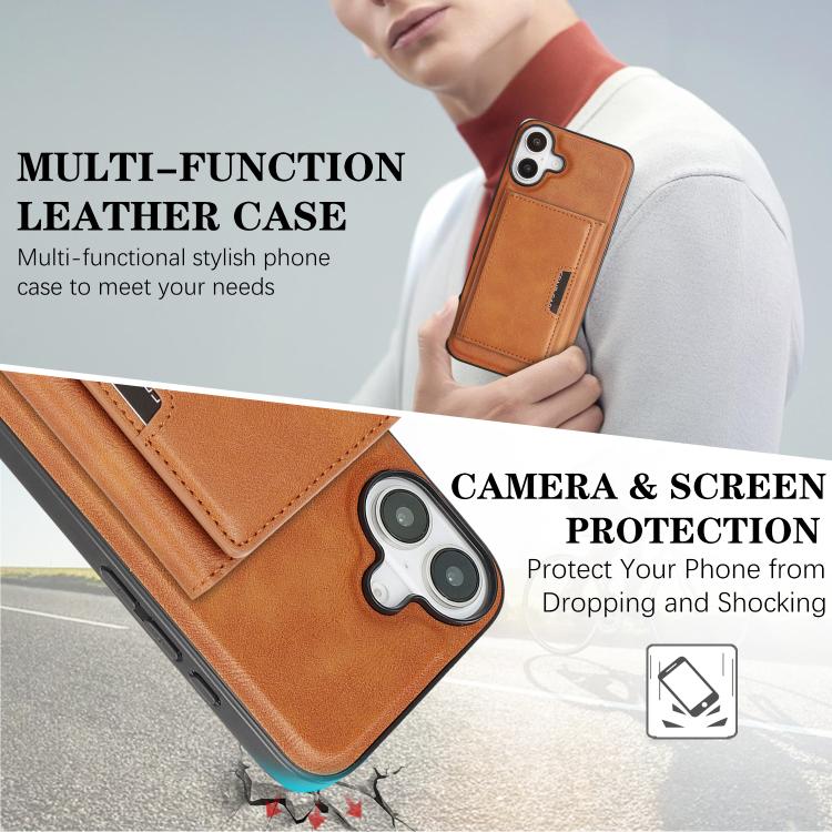 For iPhone 17 Kalebol Strong Magnetic MagSafe Tri-Fold Wallet Leather Phone Case(Brown) by Kalebol