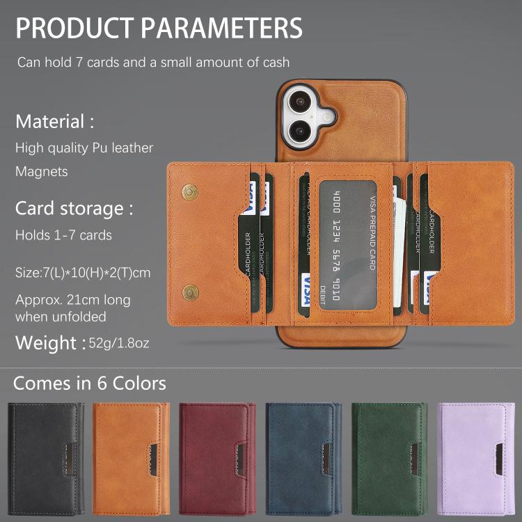 For iPhone 17 Kalebol Strong Magnetic MagSafe Tri-Fold Wallet Leather Phone Case(Brown) by Kalebol