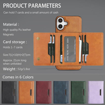 For iPhone 17 Kalebol Strong Magnetic MagSafe Tri-Fold Wallet Leather Phone Case(Brown) by Kalebol