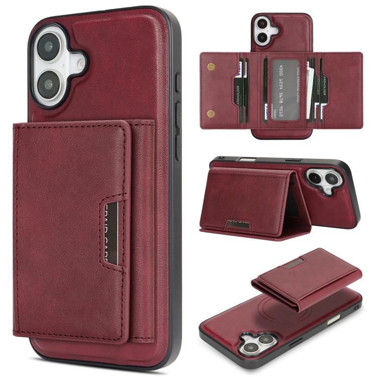 For iPhone 17 Kalebol Strong Magnetic MagSafe Tri-Fold Wallet Leather Phone Case(Red) by Kalebol