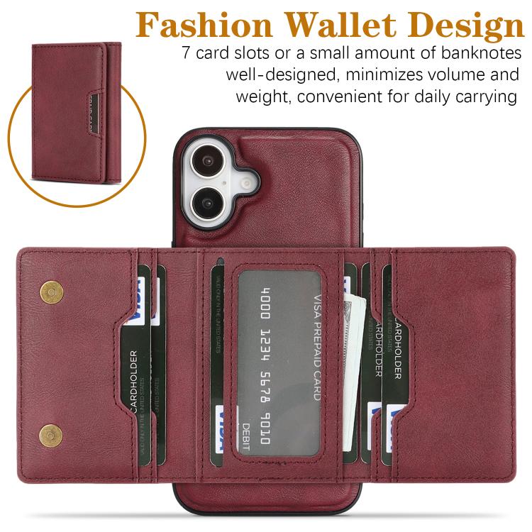 For iPhone 17 Kalebol Strong Magnetic MagSafe Tri-Fold Wallet Leather Phone Case(Red) by Kalebol