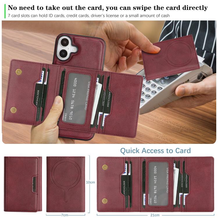For iPhone 17 Kalebol Strong Magnetic MagSafe Tri-Fold Wallet Leather Phone Case(Red) by Kalebol