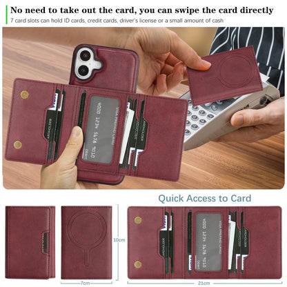 For iPhone 17 Kalebol Strong Magnetic MagSafe Tri-Fold Wallet Leather Phone Case(Red) by Kalebol