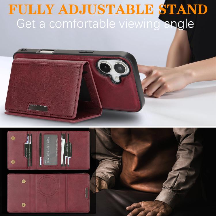 For iPhone 17 Kalebol Strong Magnetic MagSafe Tri-Fold Wallet Leather Phone Case(Red) by Kalebol