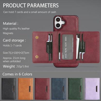 For iPhone 17 Kalebol Strong Magnetic MagSafe Tri-Fold Wallet Leather Phone Case(Red) by Kalebol