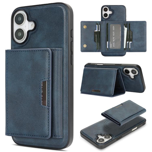For iPhone 17 Kalebol Strong Magnetic MagSafe Tri-Fold Wallet Leather Phone Case(Blue) by Kalebol