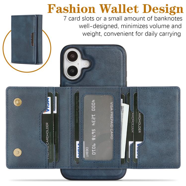 For iPhone 17 Kalebol Strong Magnetic MagSafe Tri-Fold Wallet Leather Phone Case(Blue) by Kalebol