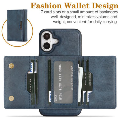 For iPhone 17 Kalebol Strong Magnetic MagSafe Tri-Fold Wallet Leather Phone Case(Blue) by Kalebol