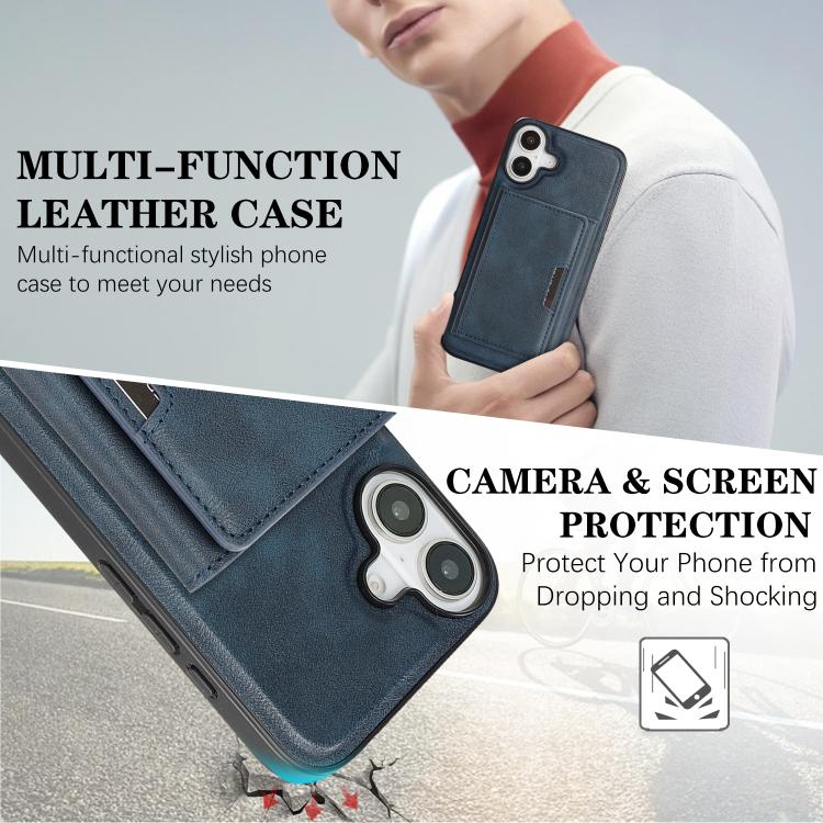 For iPhone 17 Kalebol Strong Magnetic MagSafe Tri-Fold Wallet Leather Phone Case(Blue) by Kalebol