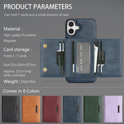 For iPhone 17 Kalebol Strong Magnetic MagSafe Tri-Fold Wallet Leather Phone Case(Blue) by Kalebol