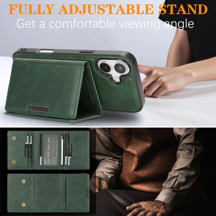 For iPhone 17 Kalebol Strong Magnetic MagSafe Tri-Fold Wallet Leather Phone Case(Green) by Kalebol