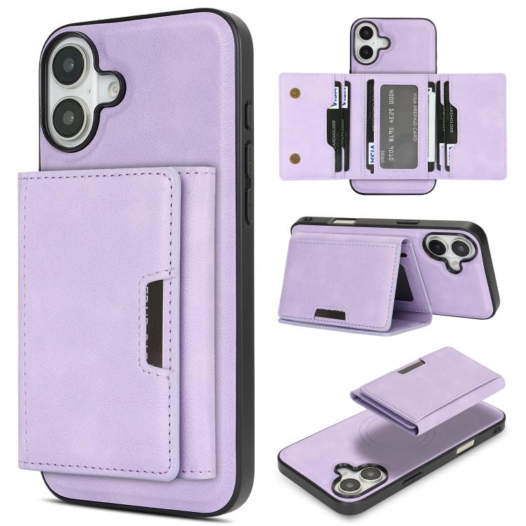 For iPhone 17 Kalebol Strong Magnetic MagSafe Tri-Fold Wallet Leather Phone Case(Purple) by Kalebol