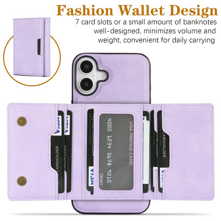 For iPhone 17 Kalebol Strong Magnetic MagSafe Tri-Fold Wallet Leather Phone Case(Purple) by Kalebol