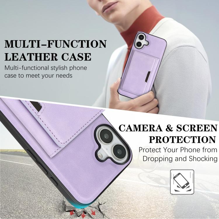 For iPhone 17 Kalebol Strong Magnetic MagSafe Tri-Fold Wallet Leather Phone Case(Purple) by Kalebol