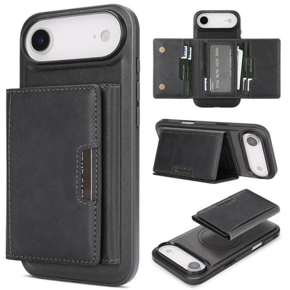 For iPhone Air Kalebol Strong Magnetic MagSafe Tri-Fold Wallet Leather Phone Case(Black) by Kalebol