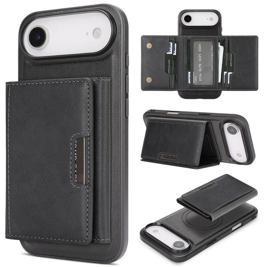 For iPhone Air Kalebol Strong Magnetic MagSafe Tri-Fold Wallet Leather Phone Case(Black) by Kalebol