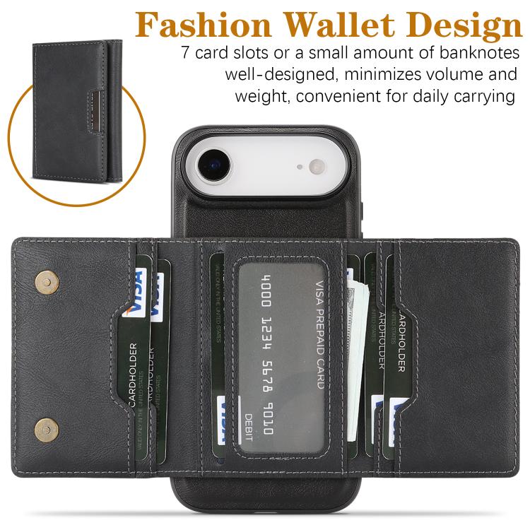 For iPhone Air Kalebol Strong Magnetic MagSafe Tri-Fold Wallet Leather Phone Case(Black) by Kalebol