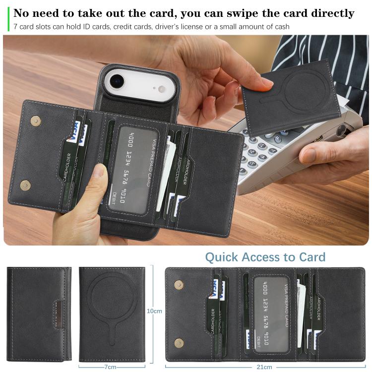 For iPhone Air Kalebol Strong Magnetic MagSafe Tri-Fold Wallet Leather Phone Case(Black) by Kalebol