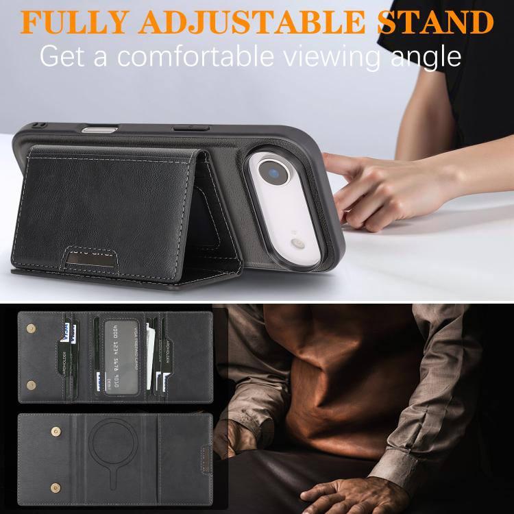 For iPhone Air Kalebol Strong Magnetic MagSafe Tri-Fold Wallet Leather Phone Case(Black) by Kalebol