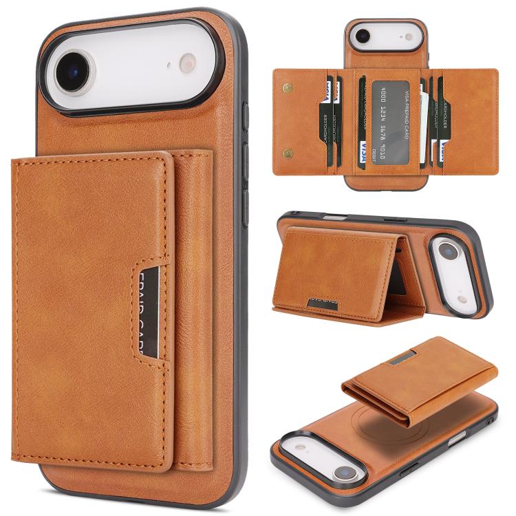 For iPhone Air Kalebol Strong Magnetic MagSafe Tri-Fold Wallet Leather Phone Case(Brown) by Kalebol