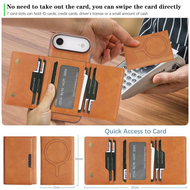 For iPhone Air Kalebol Strong Magnetic MagSafe Tri-Fold Wallet Leather Phone Case(Brown) by Kalebol