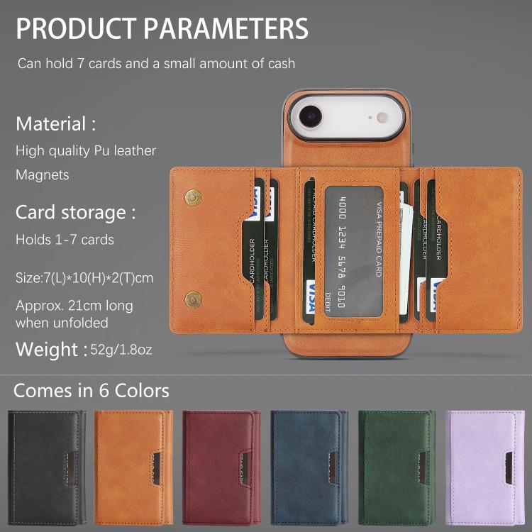 For iPhone Air Kalebol Strong Magnetic MagSafe Tri-Fold Wallet Leather Phone Case(Brown) by Kalebol