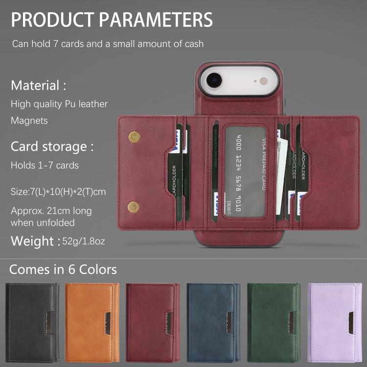 For iPhone Air Kalebol Strong Magnetic MagSafe Tri-Fold Wallet Leather Phone Case(Red) by Kalebol