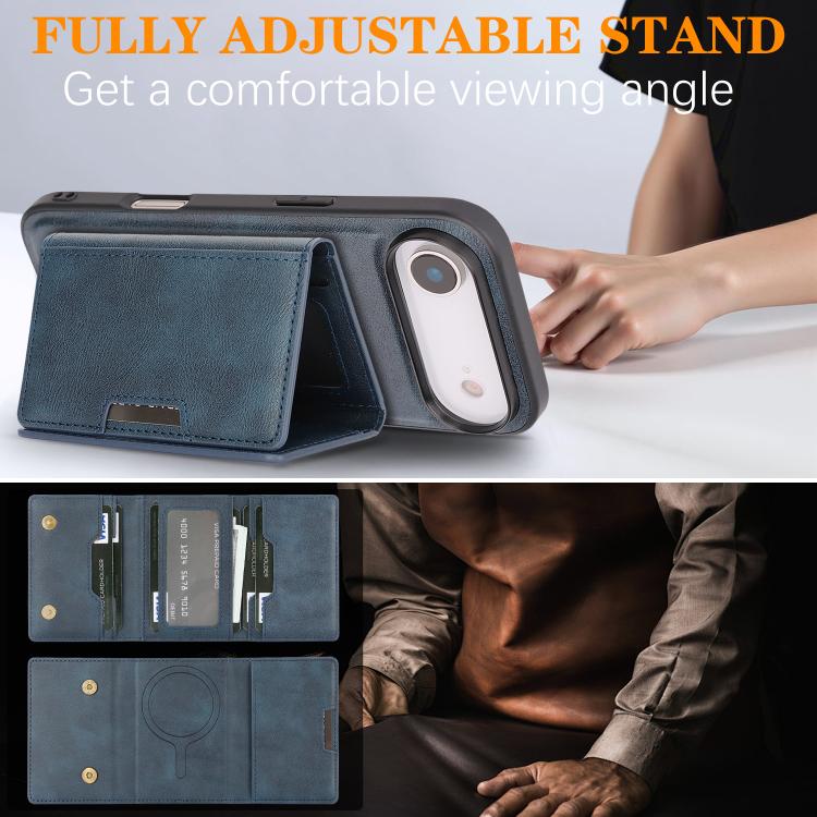 For iPhone Air Kalebol Strong Magnetic MagSafe Tri-Fold Wallet Leather Phone Case(Blue) by Kalebol