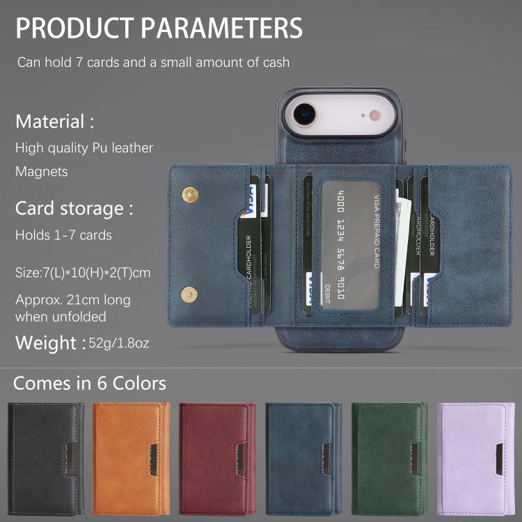 For iPhone Air Kalebol Strong Magnetic MagSafe Tri-Fold Wallet Leather Phone Case(Blue) by Kalebol