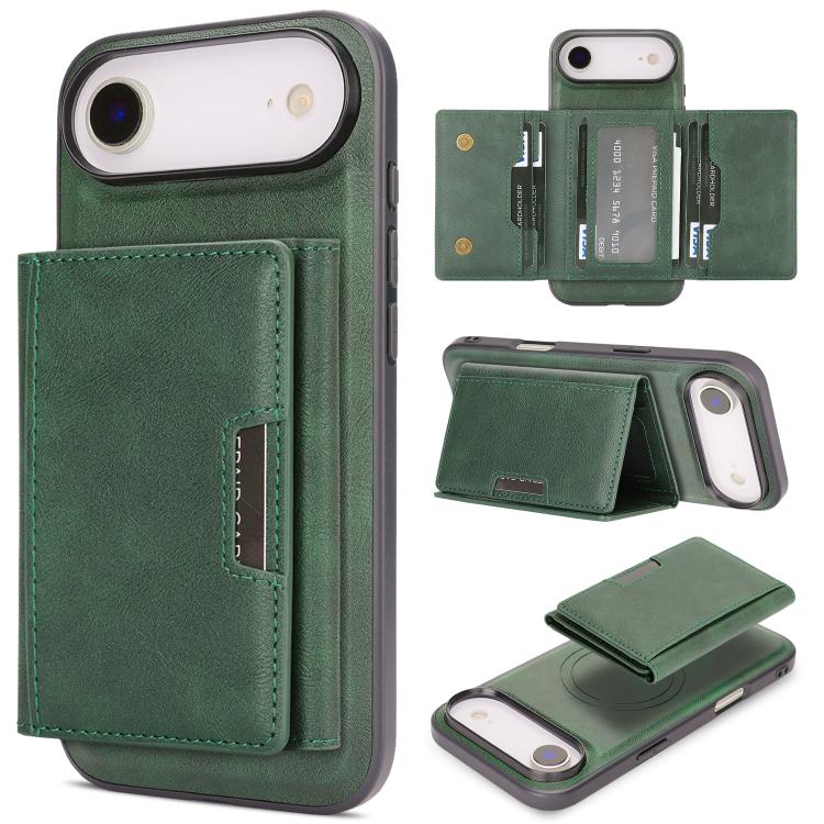 For iPhone Air Kalebol Strong Magnetic MagSafe Tri-Fold Wallet Leather Phone Case(Green) by Kalebol