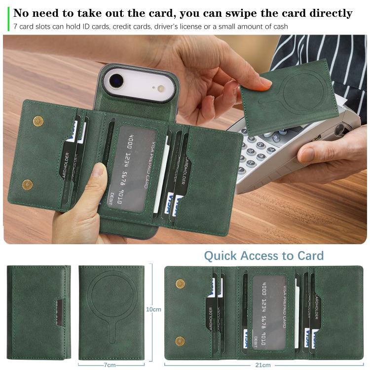 For iPhone Air Kalebol Strong Magnetic MagSafe Tri-Fold Wallet Leather Phone Case(Green) by Kalebol