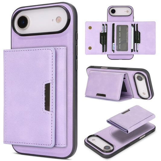 For iPhone Air Kalebol Strong Magnetic MagSafe Tri-Fold Wallet Leather Phone Case(Purple) by Kalebol