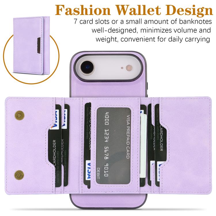 For iPhone Air Kalebol Strong Magnetic MagSafe Tri-Fold Wallet Leather Phone Case(Purple) by Kalebol
