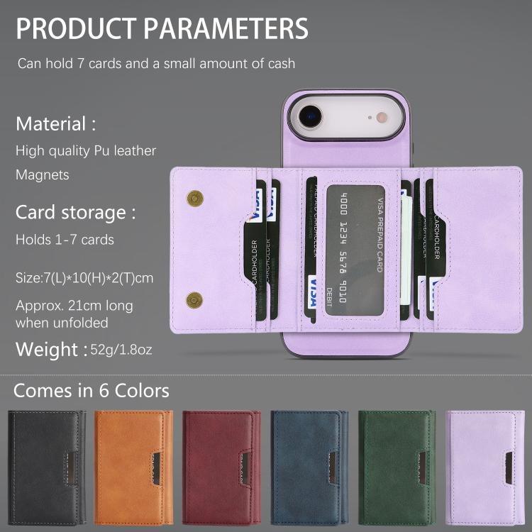 For iPhone Air Kalebol Strong Magnetic MagSafe Tri-Fold Wallet Leather Phone Case(Purple) by Kalebol