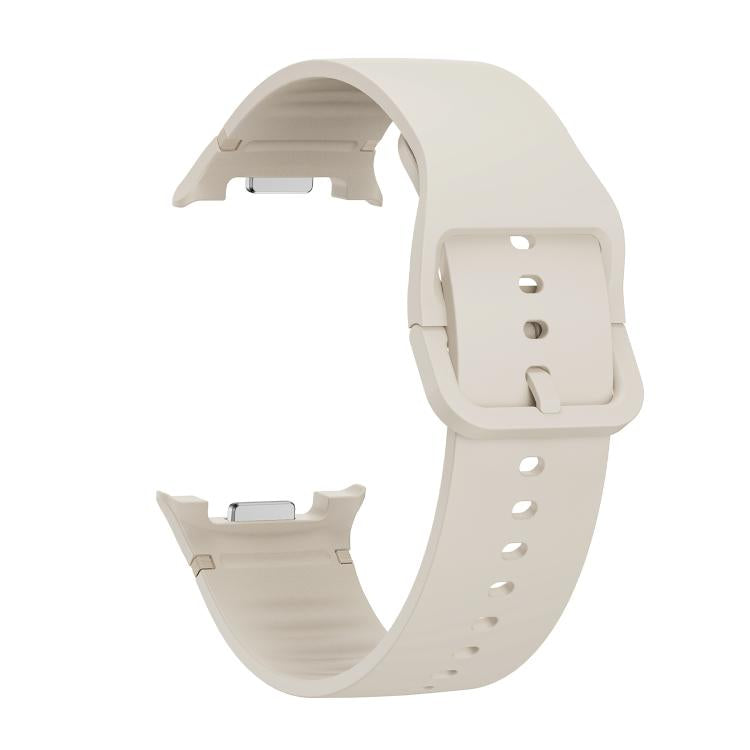 For Samsung Galaxy Watch8 / Watch8 Classic Solid Color Stitched Silicone Watch Band, Size:M(Beige) by bashfashion