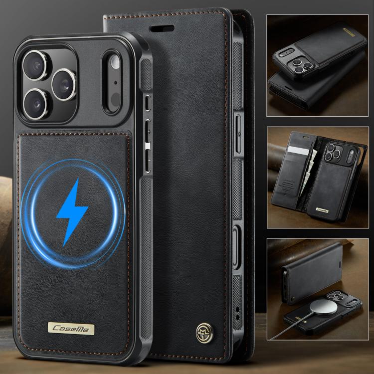 For iPhone 17 Pro Max CaseMe C49 MagSafe RFID Blocking Detachable Wallet Leather Phone Case(Black) by CaseMe