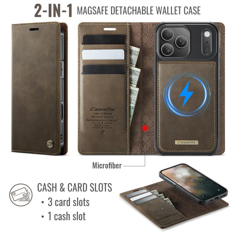 For iPhone 17 Pro Max CaseMe C49 MagSafe RFID Blocking Detachable Wallet Leather Phone Case(Coffee) by CaseMe