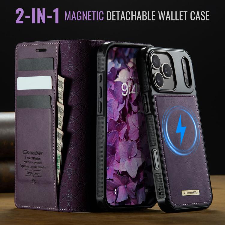 For iPhone 17 Pro Max CaseMe C49 MagSafe RFID Blocking Detachable Wallet Leather Phone Case(Purple) by CaseMe