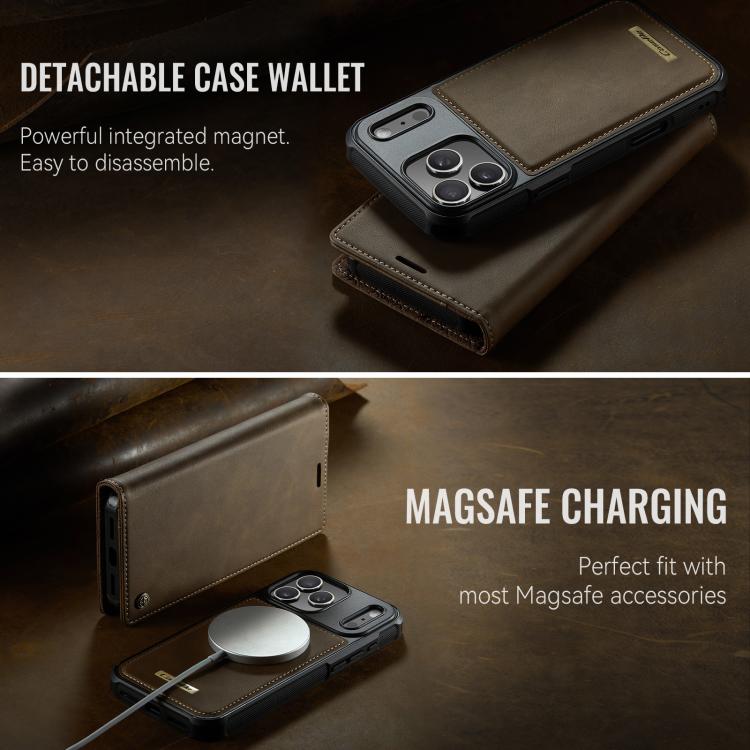 For iPhone 17 Pro CaseMe C49 MagSafe RFID Blocking Detachable Wallet Leather Phone Case(Coffee) by CaseMe