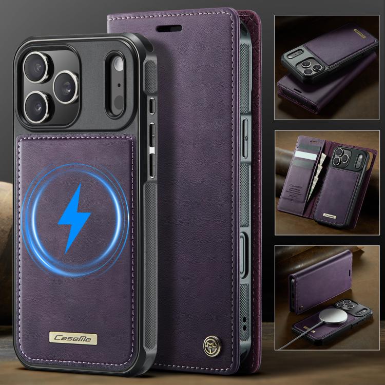 For iPhone 17 Pro CaseMe C49 MagSafe RFID Blocking Detachable Wallet Leather Phone Case(Purple) by CaseMe