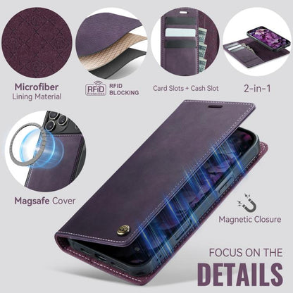 For iPhone 17 Pro CaseMe C49 MagSafe RFID Blocking Detachable Wallet Leather Phone Case(Purple) by CaseMe