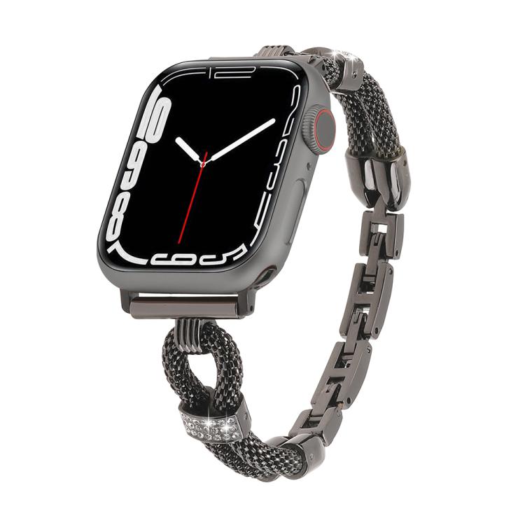 For Apple Watch 46mm / 49mm / 45mm / 44mm Copper Chain Diamonds Metal Watch Band(Black) by bashfashion