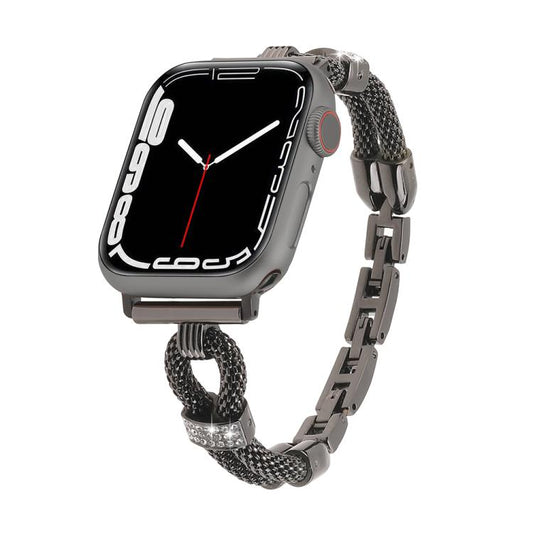 For Apple Watch 46mm / 49mm / 45mm / 44mm Copper Chain Diamonds Metal Watch Band(Black) by bashfashion