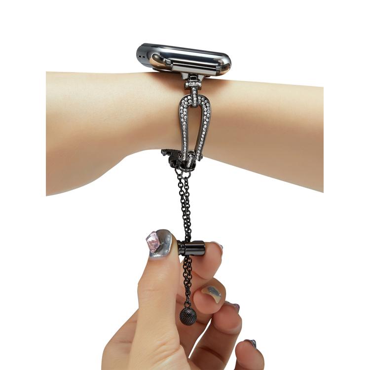 For Apple Watch 46mm / 49mm / 45mm / 44mm U-Shaped Diamond Bracelet Zinc Alloy Watch Band(Black) by bashfashion